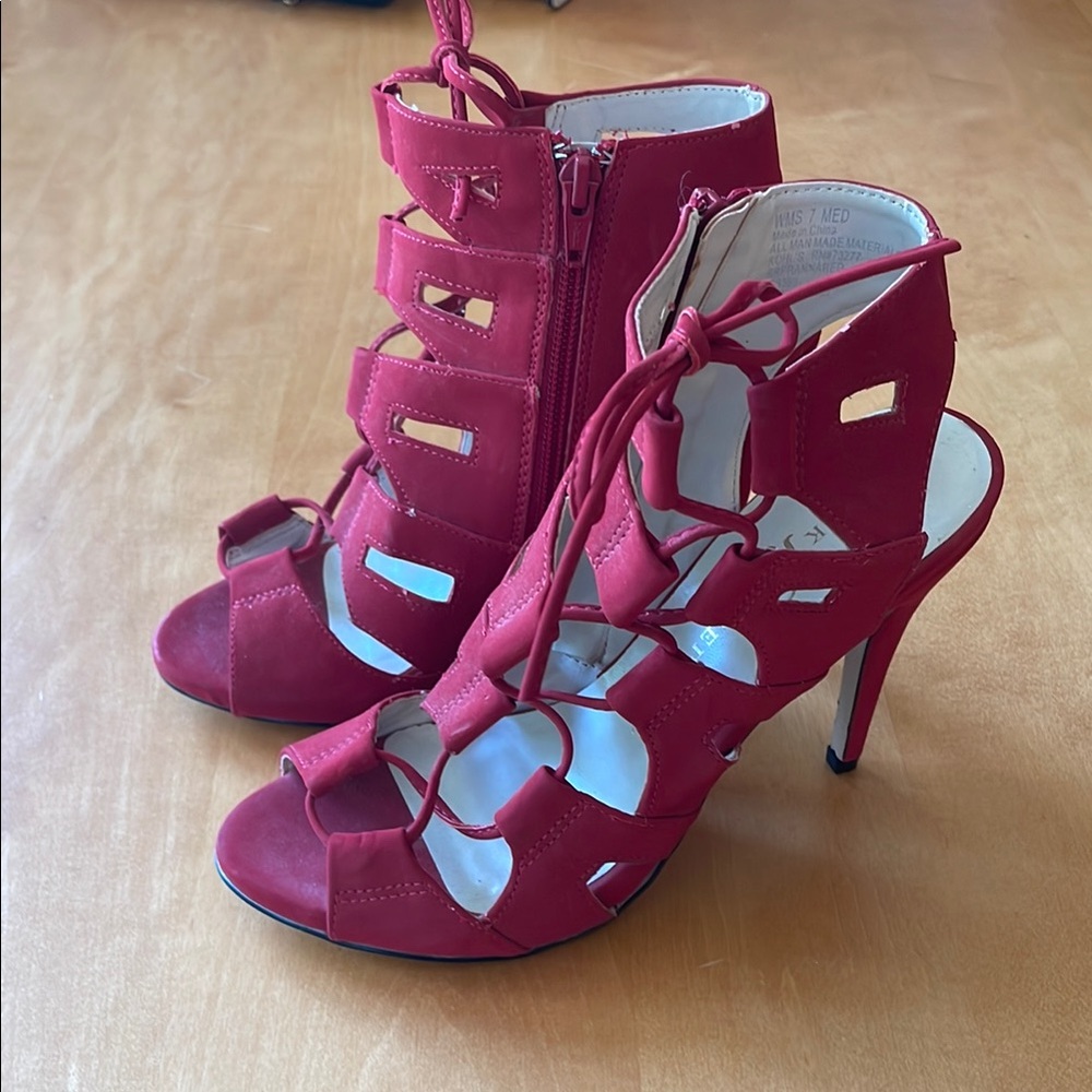 Rock & Republic Red Stiletto Heels with Strappy Design